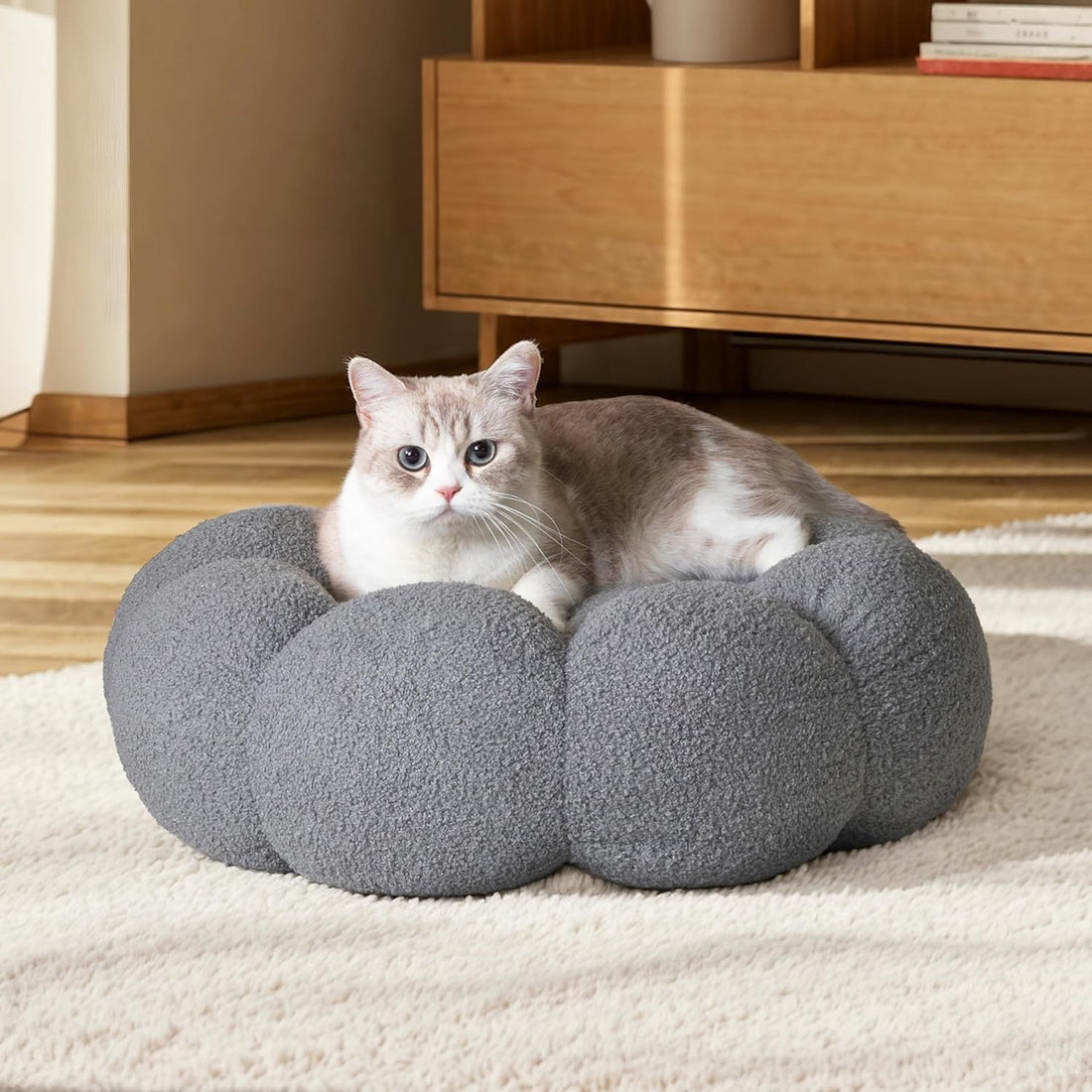 Fluffy Plush Round Pet Calming Donut Sleeping Bed